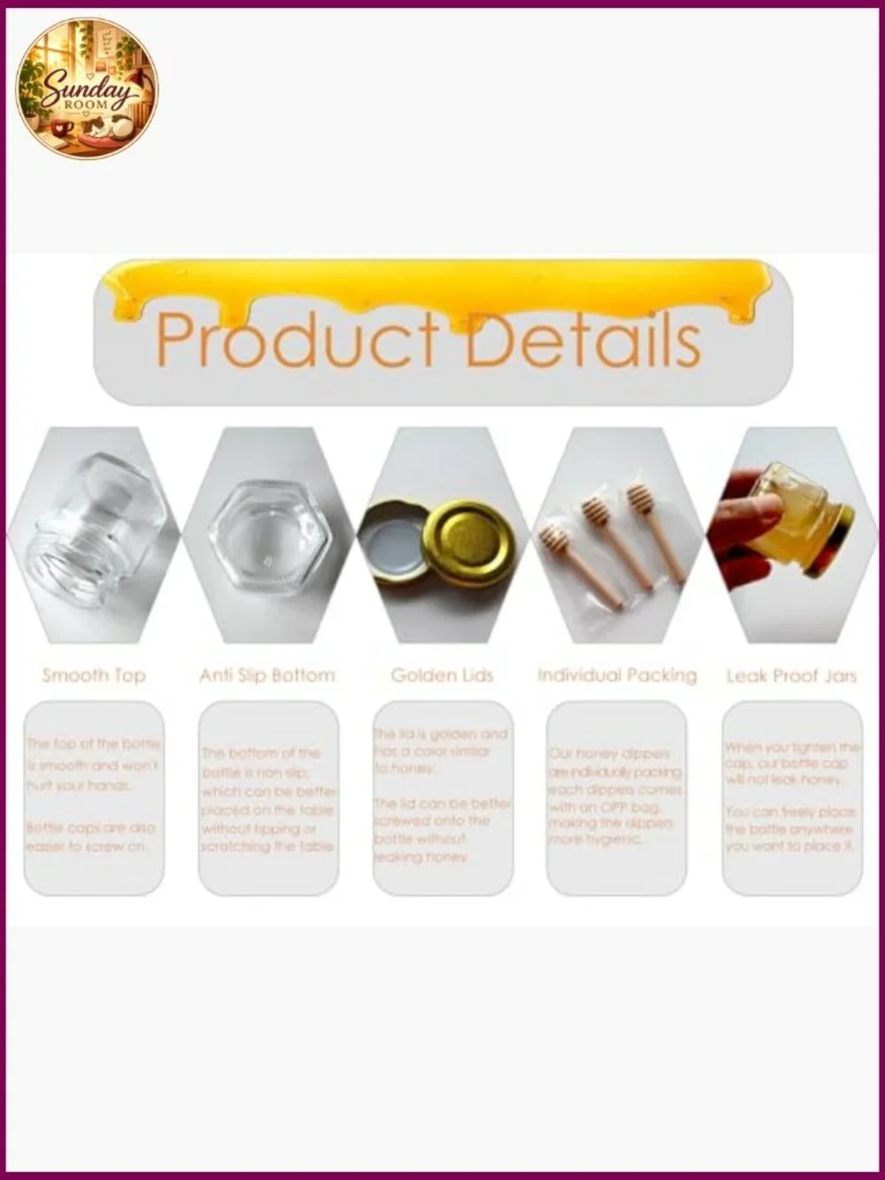 Mini Glass Honey Jars with Wood Dipper, Gold Lid, Bee Charms, 30 Pack